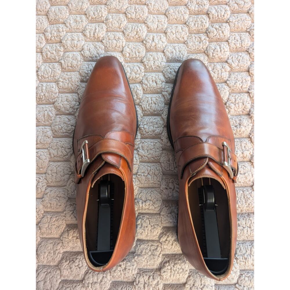 Magnanni Marco Men's Brown Leather Monk Strap Dress Shoes US 10 M Square Toe
